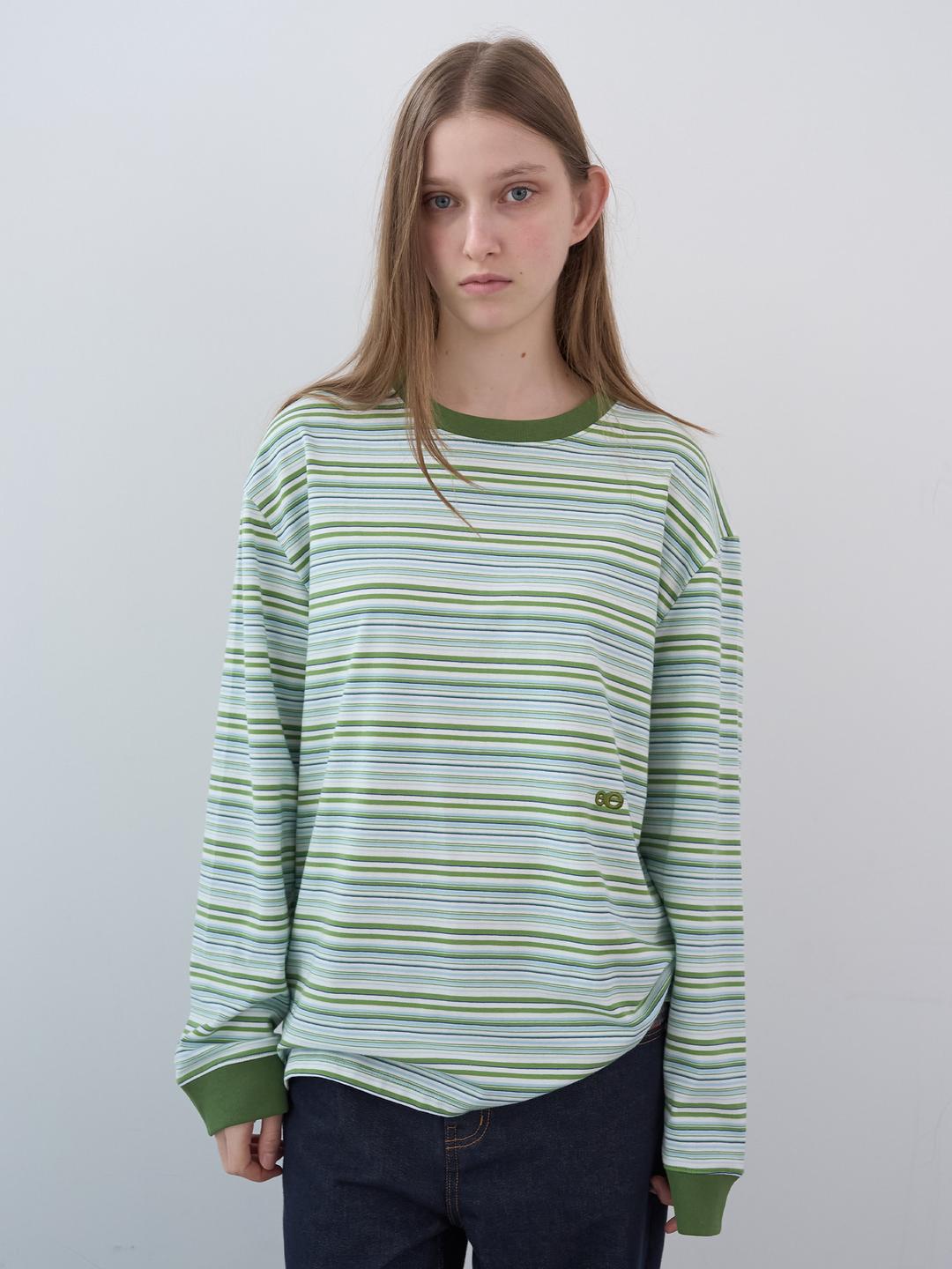 [4/3(금) 예약배송] 스트라이프 박시 LST (Green Stripe)