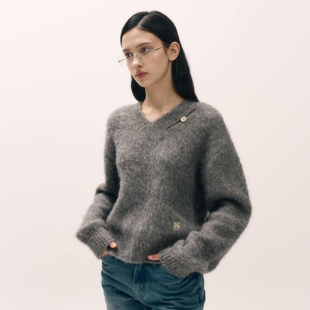 에센 투 톤 모헤어 풀오버 니트 멜란지 그레이