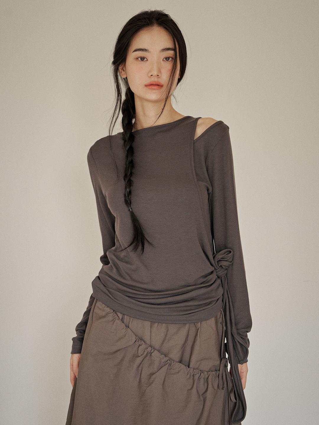 TIE LAYERED T-SHIRTS [ CHARCOAL ]