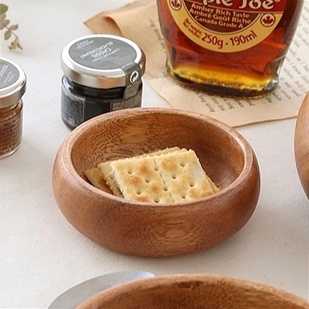 아카시아 우드 낮은 원형 볼 샐러드보울 간식 과일 채소 나무 식기 감성캠핑