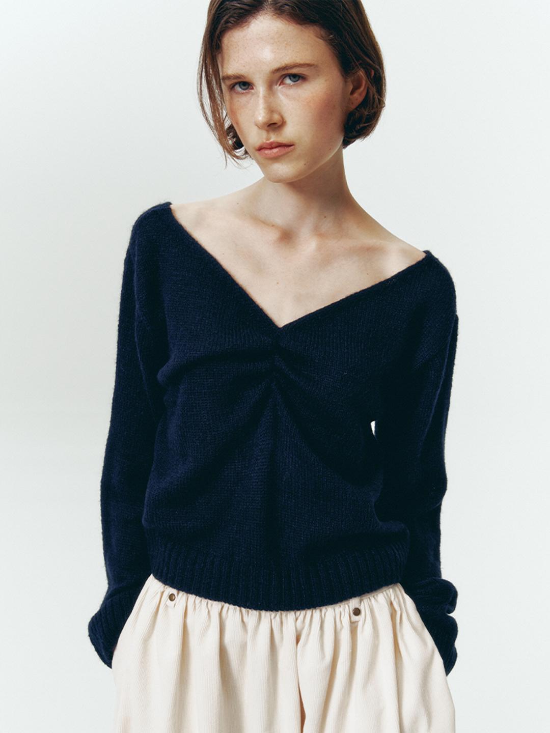 Off-Shoulder Shirring NT_(Navy)