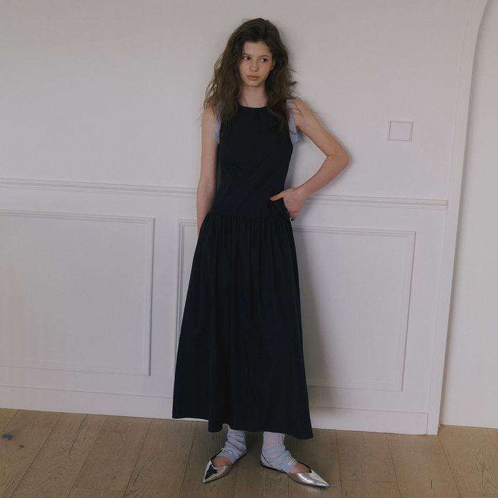 LOW WAIST CONTRAST MAXI DRESS_NAVY/LIGHT BLUE