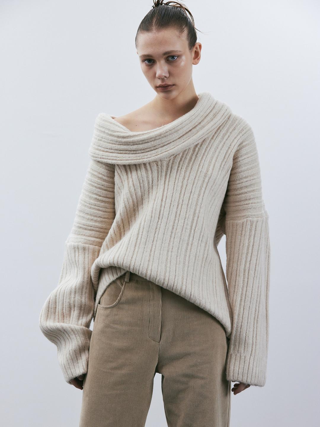 Becca Oversized High Roll Knit Pullover, Birch - One Size