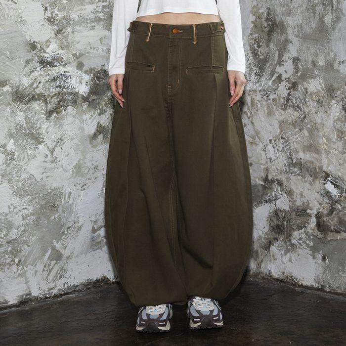 WXP022 에스닉 커브 핀턱 코튼 벌룬 팬츠 (KHAKI)