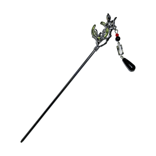 Black goth moon ornamental hairpin