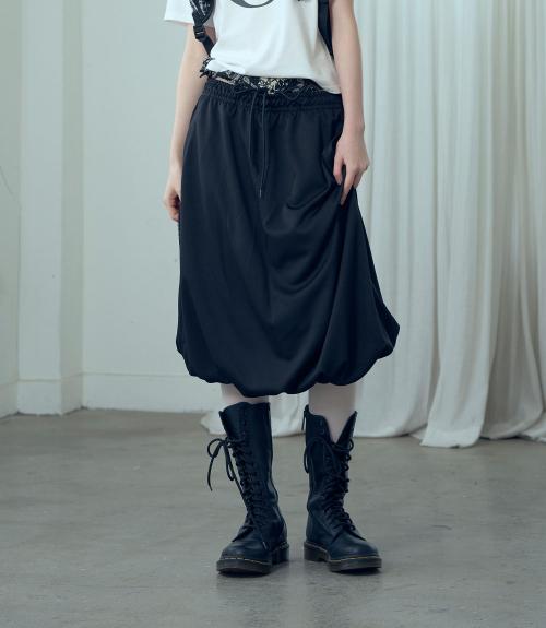 GLORY BALLOON LACE TRACK JERSEY SKIRT_BLACK(NG2GMFPA90A)