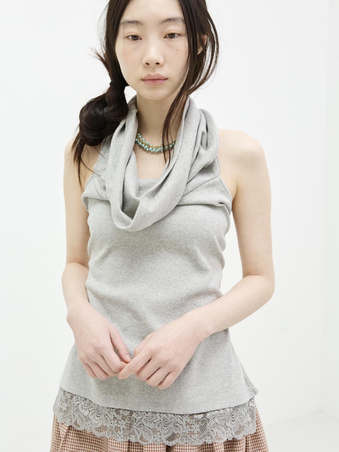BACK TIE OFF SHOULDER TOP LACE GRAY