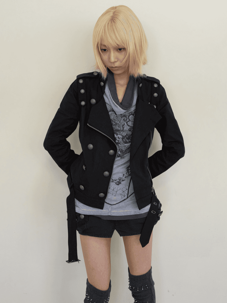 SOURSWING Punk Metal Double-Breasted Napoleon Jacket