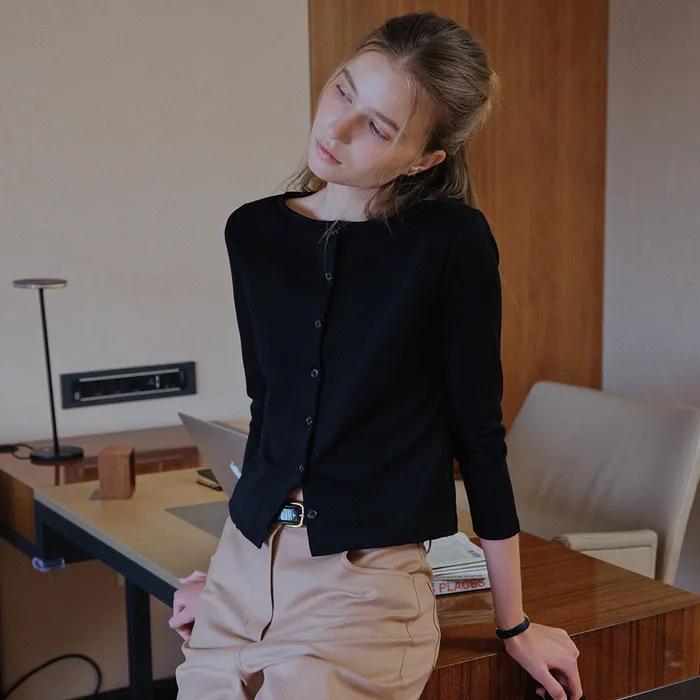 [5차 오더] Delphine Button Jersey Cardigan (Black)