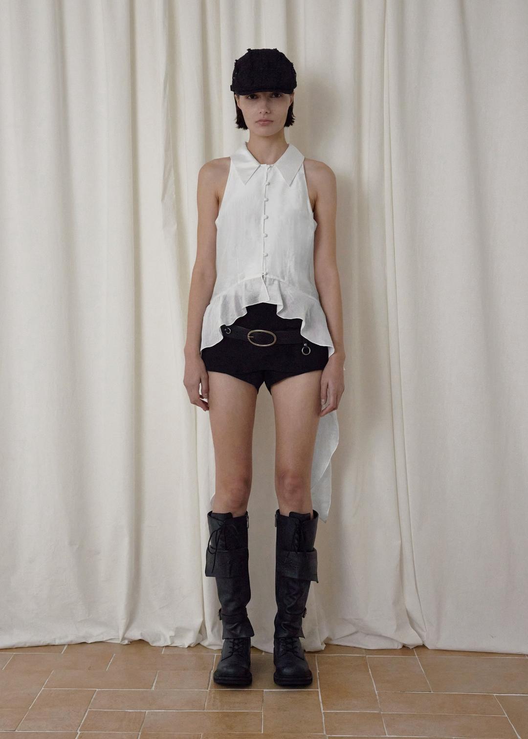 HALTER RUFFLE SHIRT, WHITE