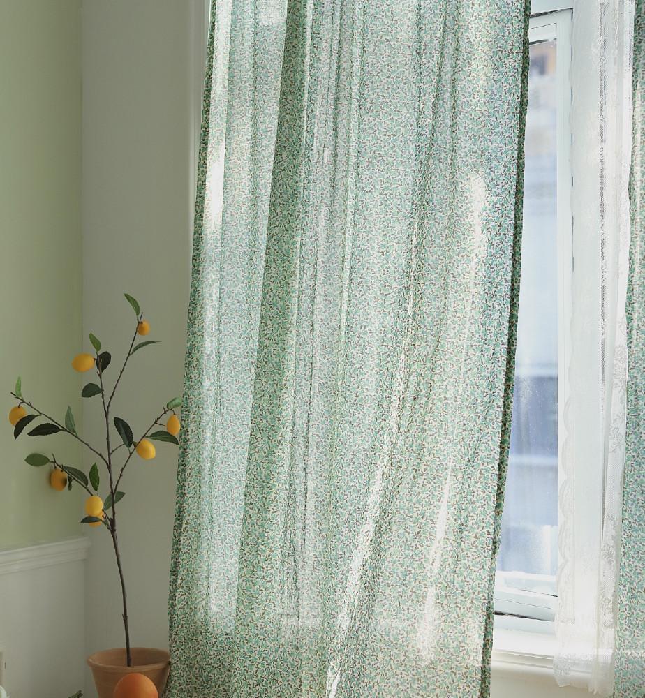 라데리브 그린 빈티지 커튼 플라워 레트로