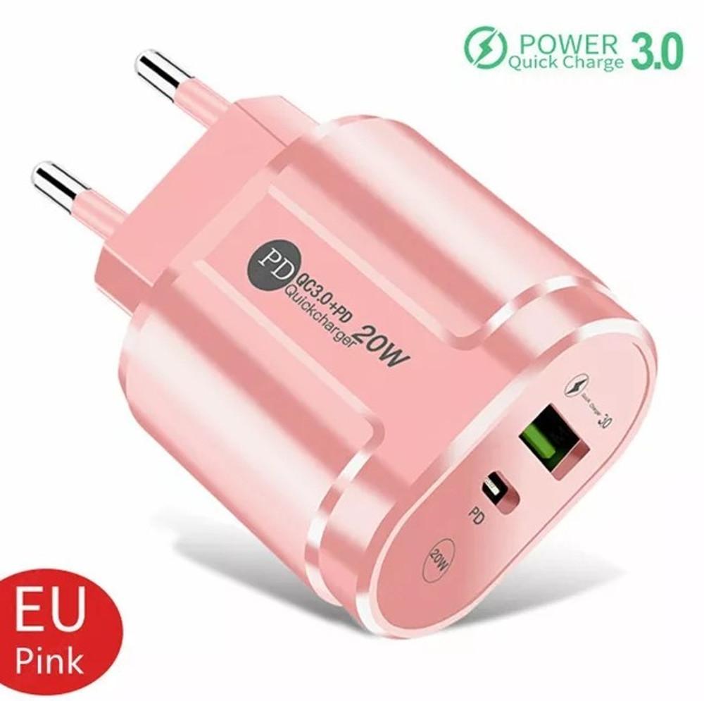 핑크색 USB PD 퀵차지 아이폰 삼성 C타입 멀티 듀얼 고속충전기 20W