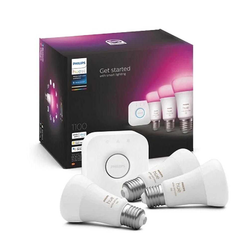필립스 휴 화이트&컬러 앰비언스 스타터킷 1100 루멘 전구3개 브릿지1개 패키지