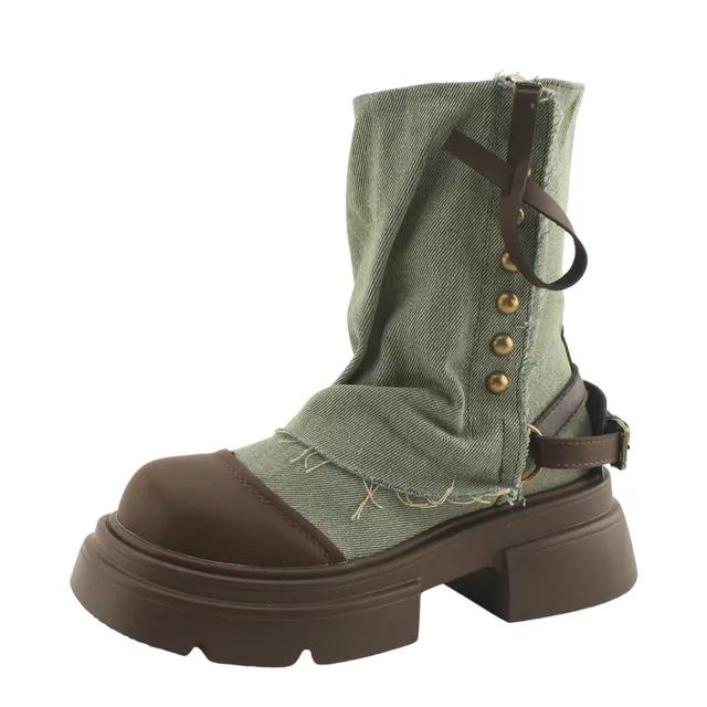 데님 플랫폼 워머 키높이 워커 미들부츠 블루