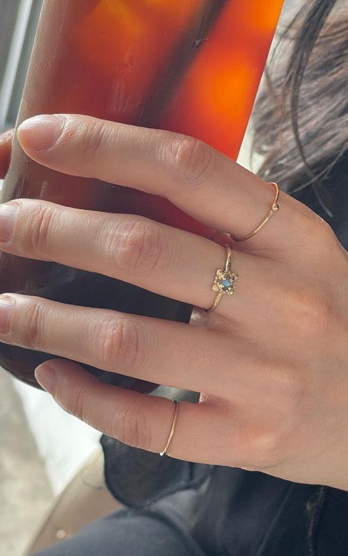 [14k] Square mini Flower Ring