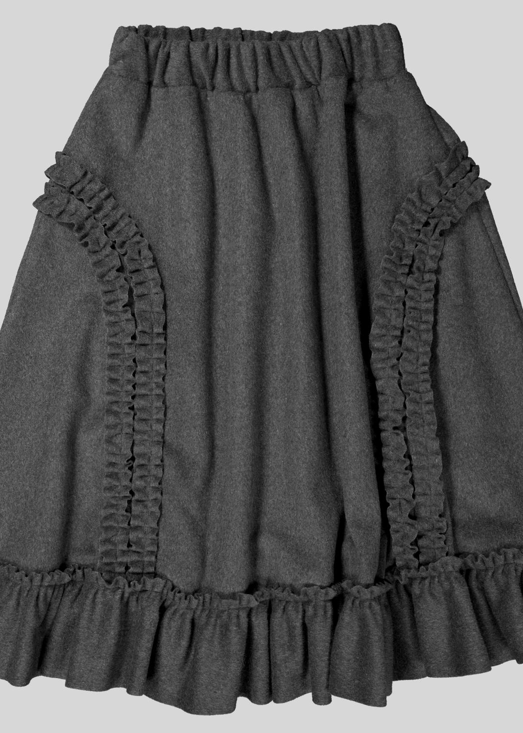 RUFFLE WOOL SKIRT - CHARCOAL