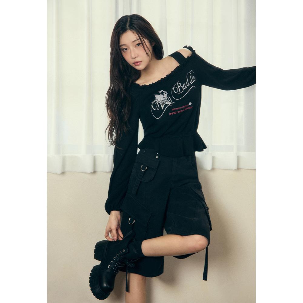 [CAPSULE LINE] 허리 스트링 언발 오프숄더 티셔츠 ES2CL362