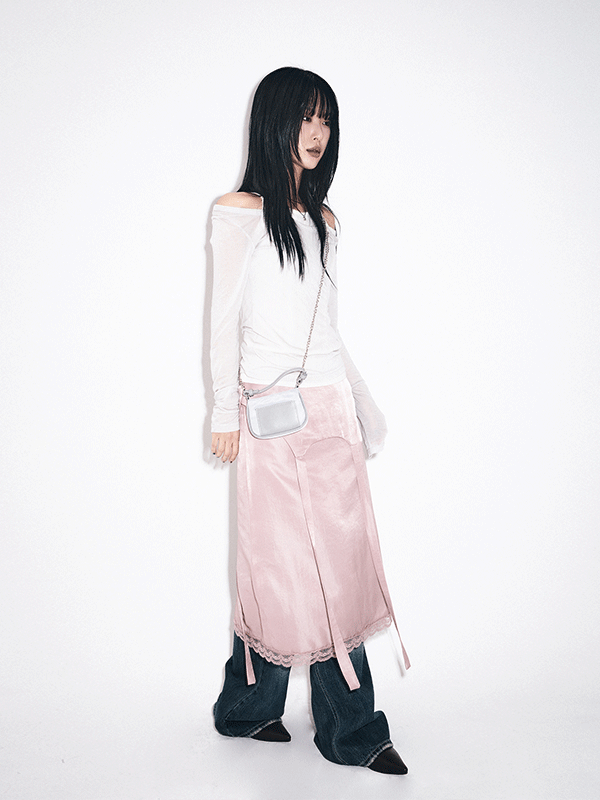 실키 레이스 롱 스커트