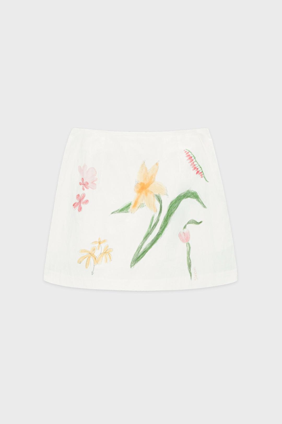 Flower Graphic Mini Skirt (Cream)