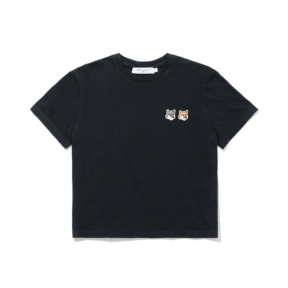 (W) 메종키츠네 더블 폭스헤드 패치 크롭 티셔츠 - 앤트러사이트 (JW00147KJ0008 P195)