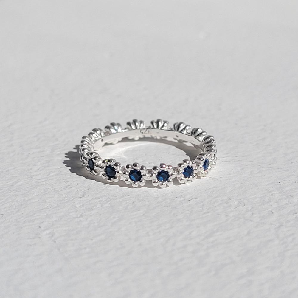 에벤 데일리 / 블루사파이어 플라워링 실버 925 / 레이어드 은반지