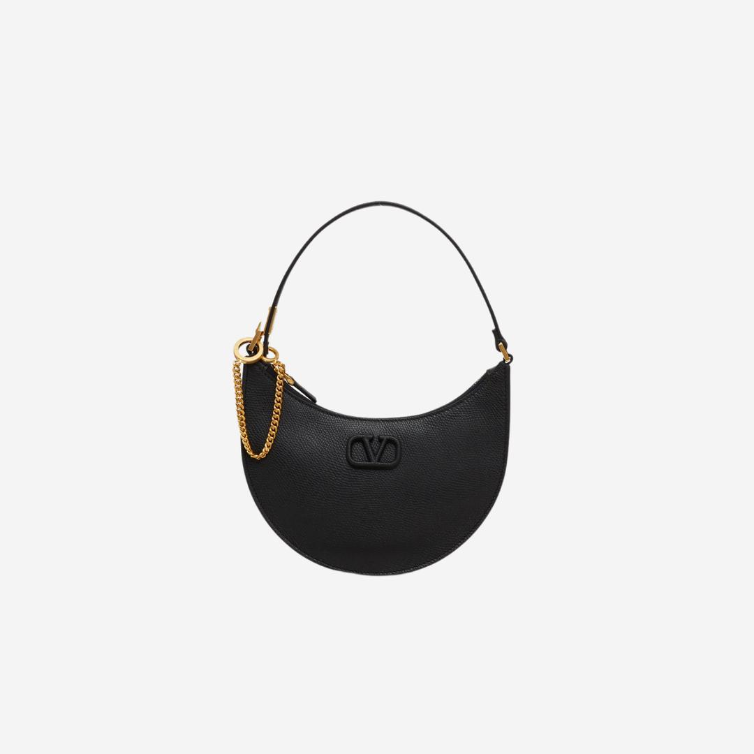 Valentino Mini Vlogo Signature Grainy Calfskin Hobo Bag Black