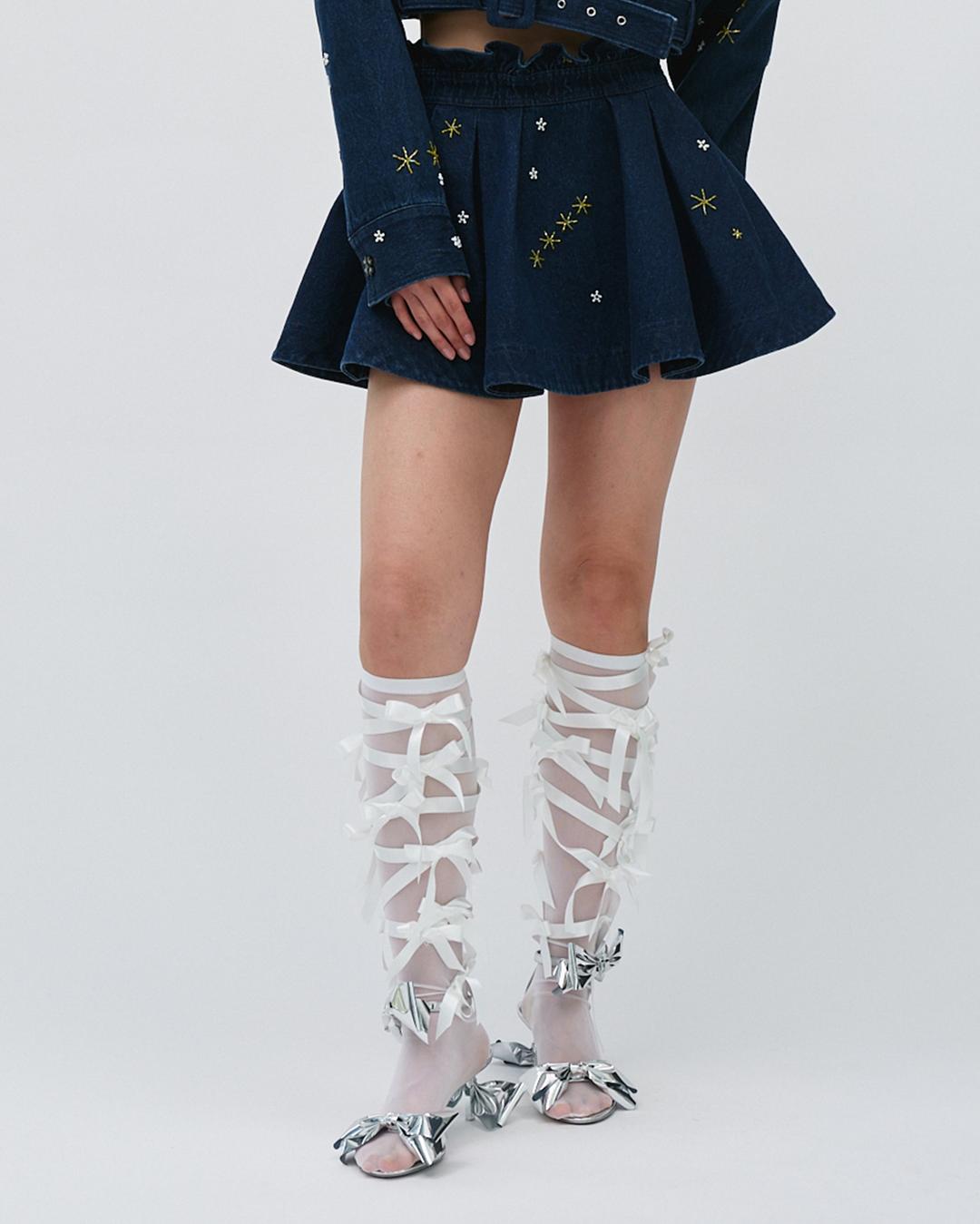 EMBROIDERED DENIM MINI SKIRT - XS / NAVY