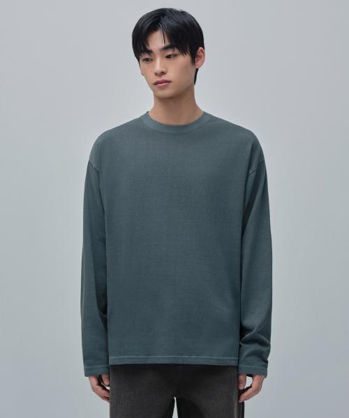 피그먼트 릴렉스드 크루 넥 긴소매 티셔츠 [피콕 블루]