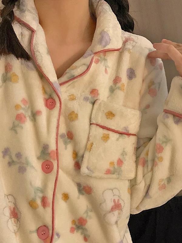 통통래빗 도톰 극세사 긴팔 상하세트 파자마 수면 잠옷