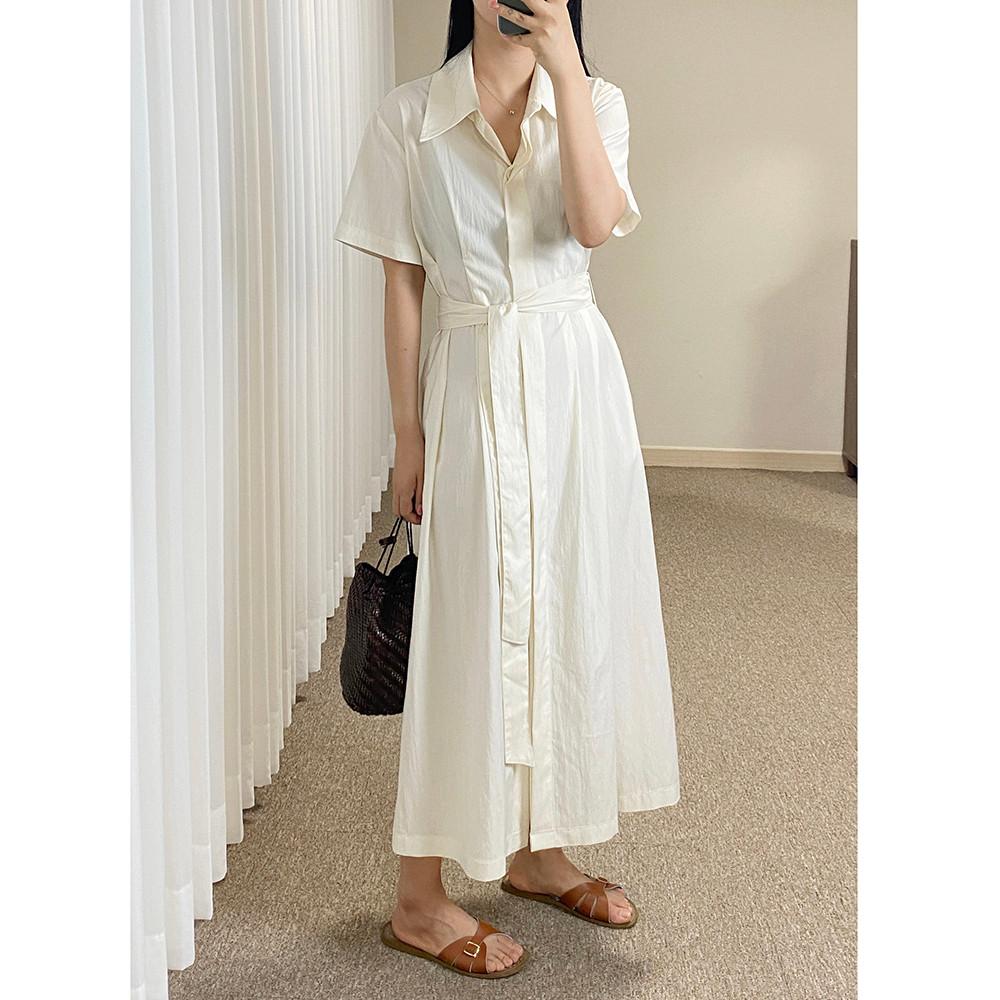 마렛 원피스/여성 여자 여름 카라넥 트렌치 벨트 바스락 롱 반팔 원피스