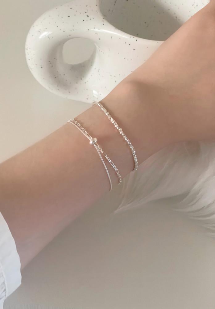 [모브닝/925 silver] 플로라 두줄 체인 볼 은팔찌