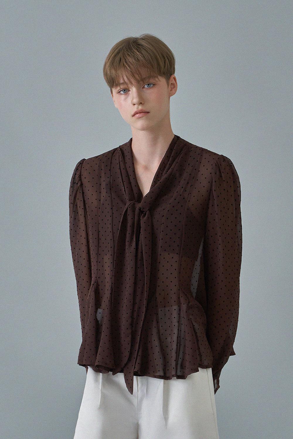 Dot scarf blouse_brown