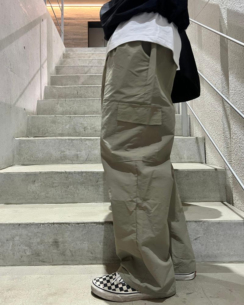 카고 와이드 남자 여자 나일론 밴딩 블랙 카키 차콜 일자 팬츠 3c (M,L)
