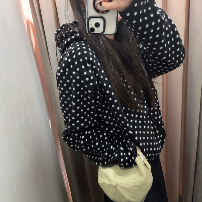 스테이데이 [주문폭주] 도트 후드 후리스 도톰 점퍼 아우터