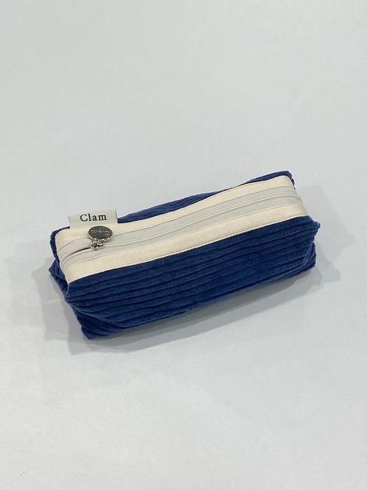 Clam round pencilcase _ Corduroy bluebird