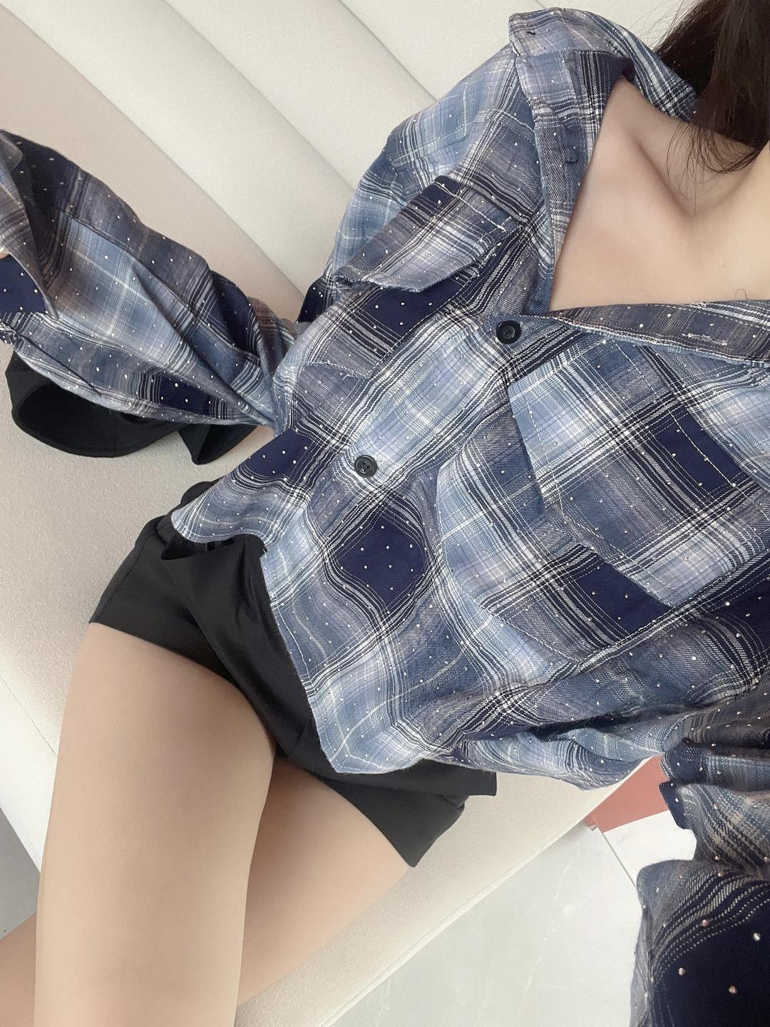 피렌 큐빅 체크 크롭 셔츠 (어깨패드내장/수입)