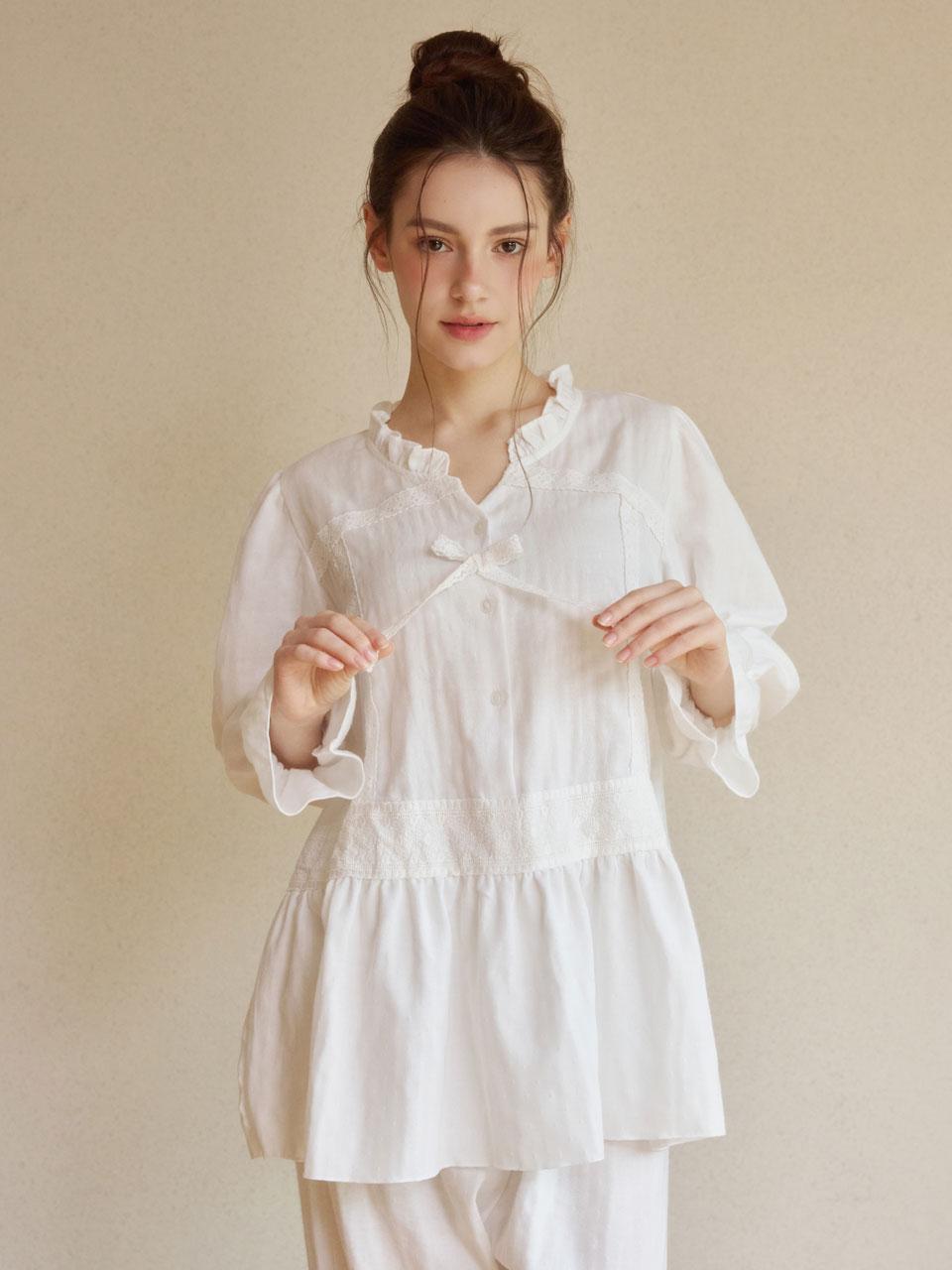 여성 네티 긴소매 라운드넥 투피스 잠옷 25-07231