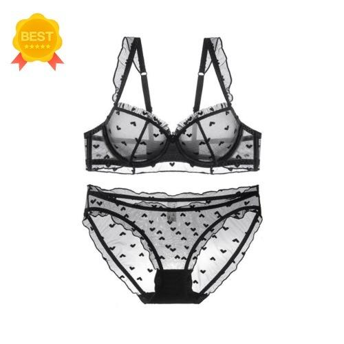 올 시스루 하트 챠밍 브라&팬티 세트