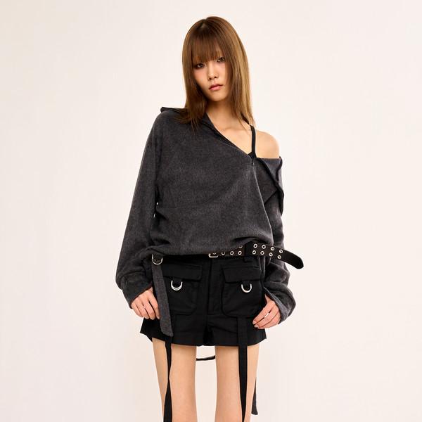 Hairy Zipslit Pullover - Charcoal