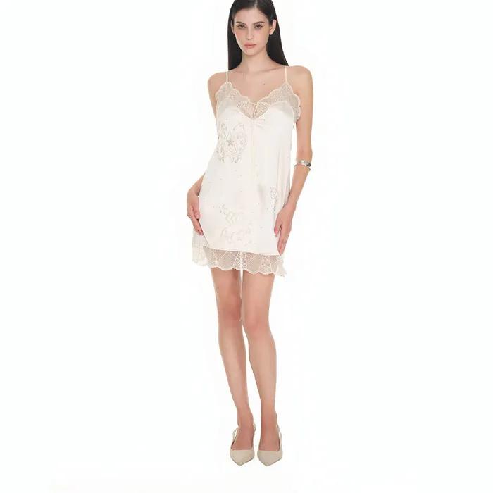 [에스파 닝닝 착용] HOTFIX MINI SLIP DRESS (BEIGE)