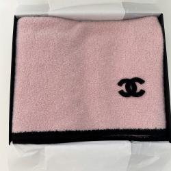 22B 샤넬 CC 로고 스톨 캐시미어 실크 스카프 머플러 숄 핑크 블랙 AA8517