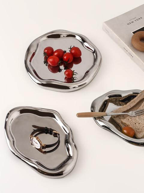 언발란스 기하학 실버 소품 트레이 화이트 잉크 접시 디저트 악세사리 디스플레이 향수 반지