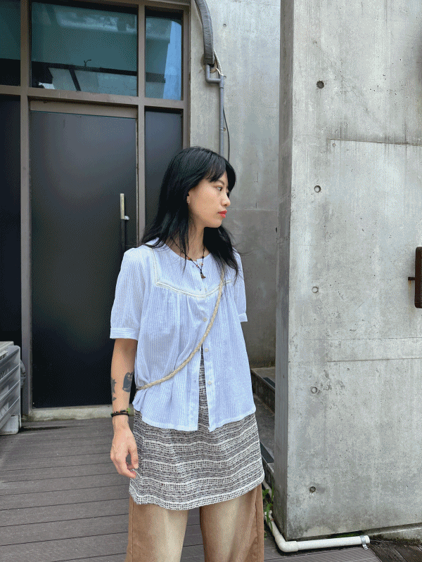 Pure vintage half blouse / 퓨어 빈티지 반팔 블라우스 보헤미안 히피 여름셔츠