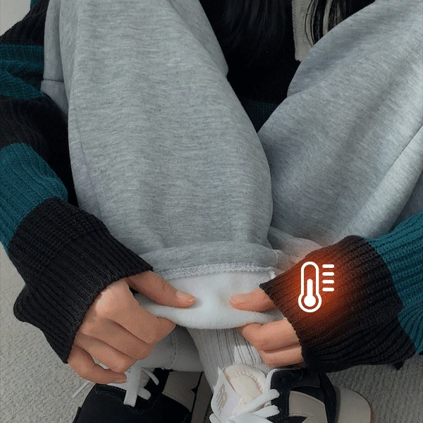 [1+1][남녀공용] 테리 기모 스트링 절개 와이드 밴딩 팬츠