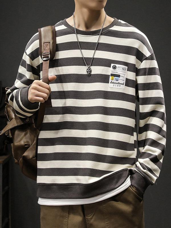 앰블러 세미오버핏 스트라이프 맨투맨 티셔츠