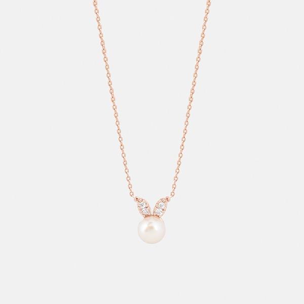 온잇 진주 앤 크리스탈 로즈골드 토끼 팬던트 목걸이