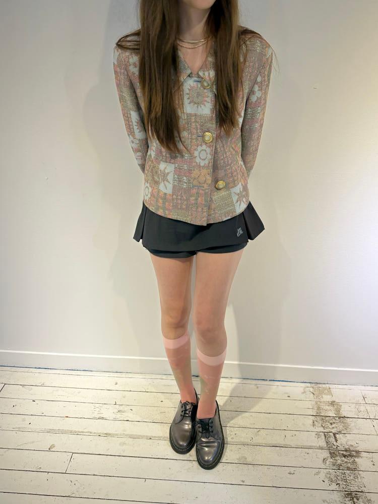 자체제작 [Green ceremony long socks] 빈티지 하이틴 유니크 프린팅 시스루 니삭스 긴양말