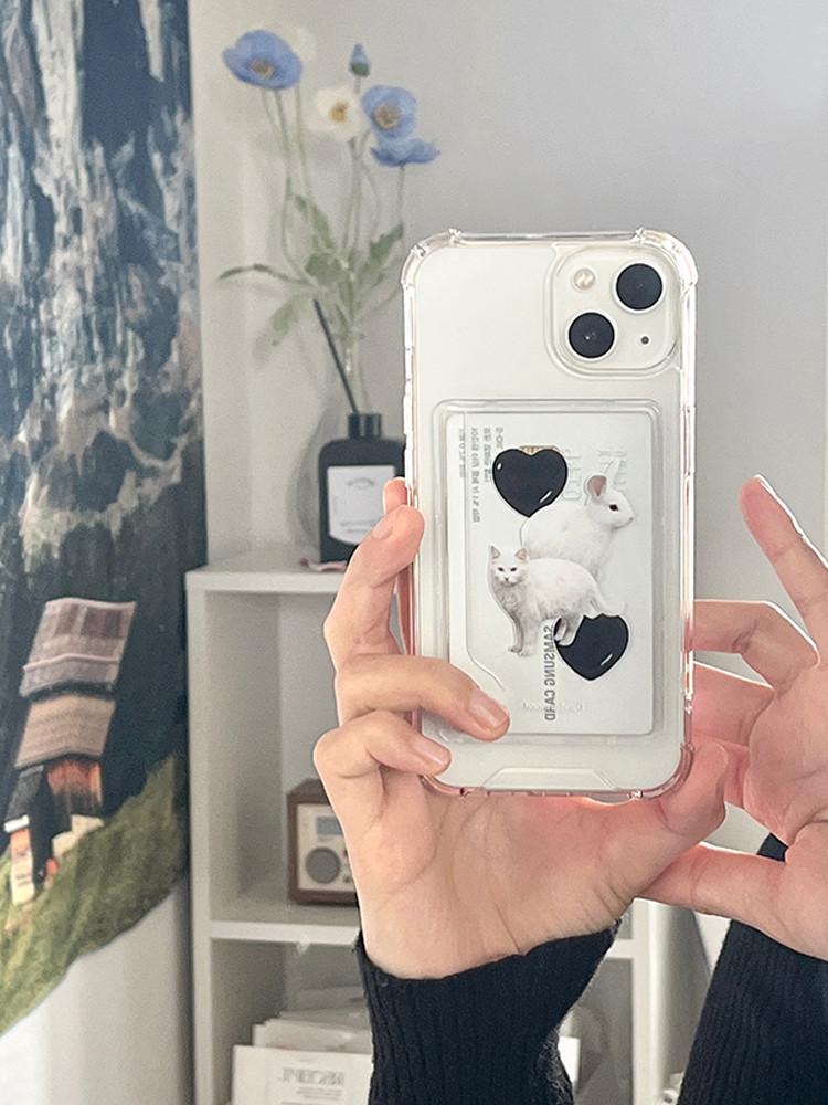 블랙 화이트 무드 토끼 고양이 범퍼 카드수납 케이스