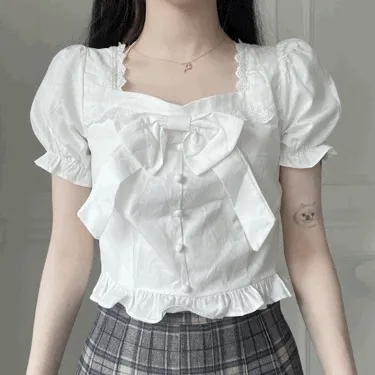227. 스퀘어넥 리본 프릴 블라우스