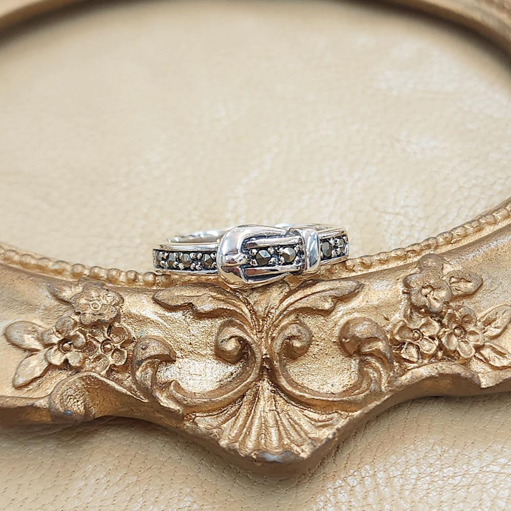 [MCR0098] 실버 벨트 마카사이트 반지 925